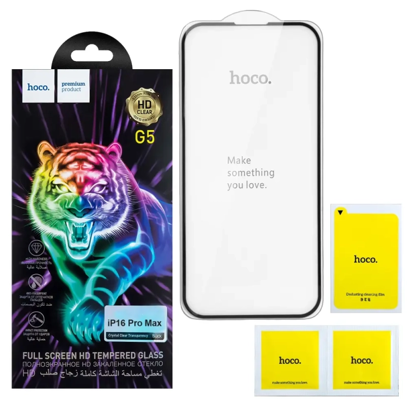 Защитное стекло iPh 16 Pro Max Full Screen G5 black HOCO тонкая рамка
