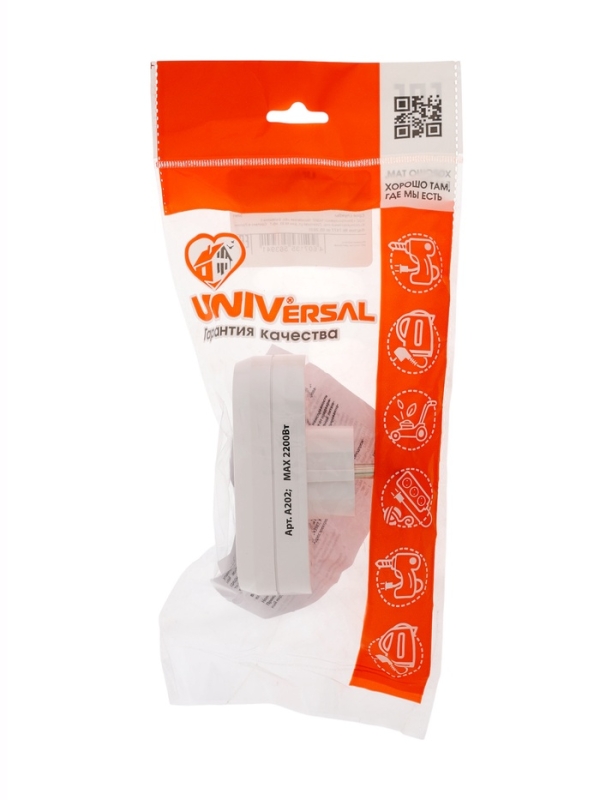 Разветвитель UNIVersal, 2 гнезда, 10 А, 250 В, без з/к, плоский, белый