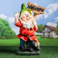Садовая фигура из полистоуна &laquo;Гном с табличкой WELCOME с петухом&raquo;, 61&times;23&times;36 см, МИКС