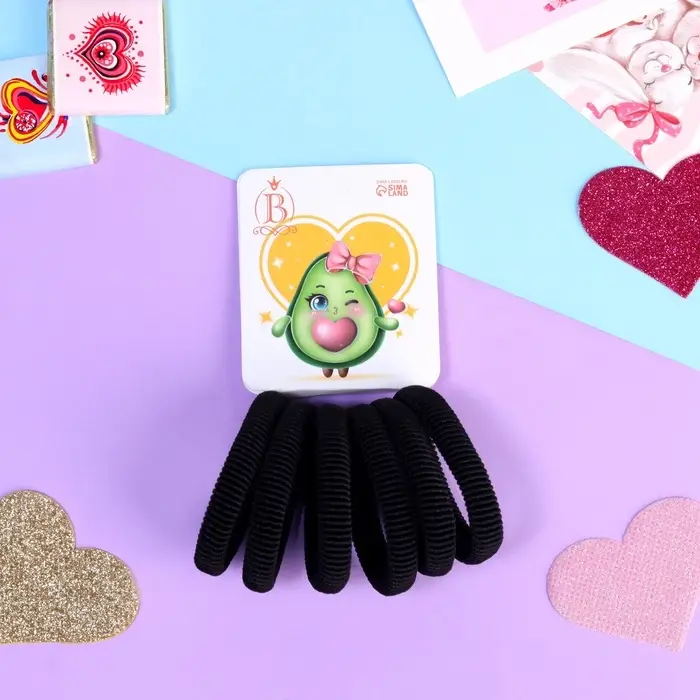 Резинки для волос &laquo;Авокадо лав&raquo;, набор 6 шт., бантик, 4 см, чёрные