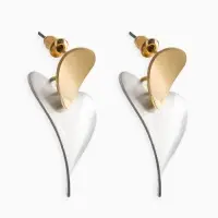 Серьги "Сердечки". матовое серебро с золотом