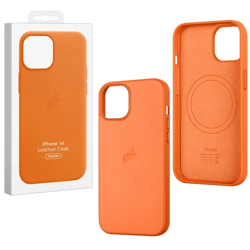 Чехол iPh 14 Leather Case 100% ORG Orange