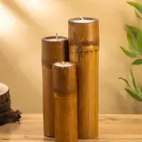Свеча в бамбуке тройная, 14&times;15&times;30 см, 100 мл, бежевая