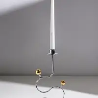 Подсвечник металл на 1 свечу "Линия и шарики" серебро с золотом d=2,5 см 14,5х7,5х26 см