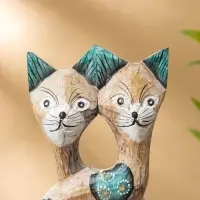 Сувенир интерьерный "Сиамские кошечки" 12х3х30 см, дерево, цв. зелёный