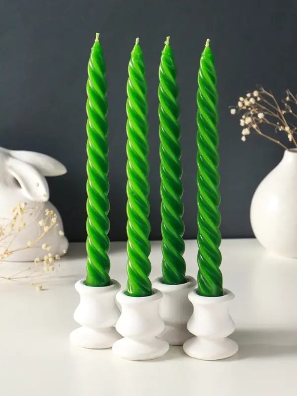 Набор свечей витых, 2,3х 24,5 см, 5 ч, 50 г, 4 штуки, тёмно-зелёный
