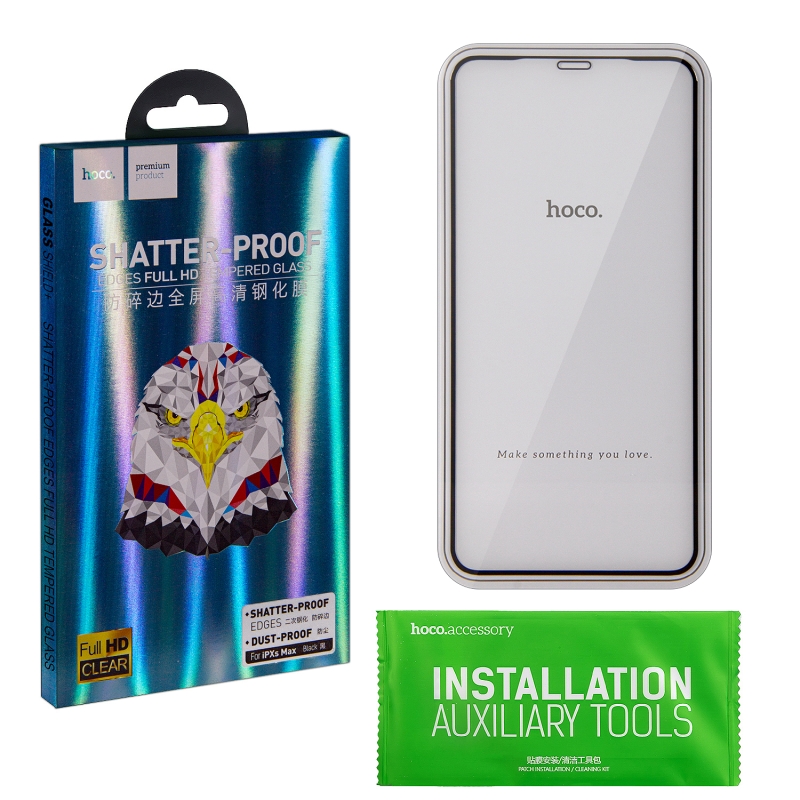 Защитное стекло Iph XS Max Full Screen Nano HOCO черное