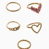 Набор колец 5 шт "Новый стиль" сердца,бесконечность, р-р МИКС, цвет бело-розовый в золоте