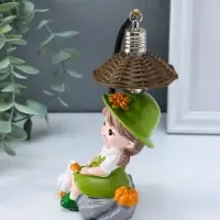 Сувенир полистоун свет "Малышка в шляпке, с гусём" зелёный 3хAG3 5,5х7х17 см