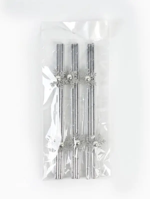 Трубочки для коктейля "Снежинки", серебро  набор 6 штук