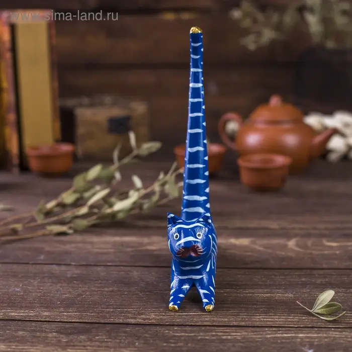 Сувенир дерево "Кошка синяя под кольца" 13х3х14 см