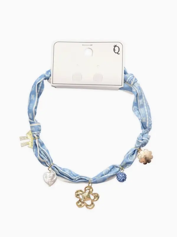 Колье-чокер на платке "Стиль". цвет голубой с золотом