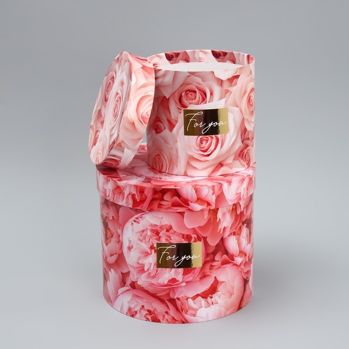 Набор шляпных коробок для цветов 4 в 1, упаковка подарочная, &laquo;Нежные цветы&raquo;, 14 х 13 см - 20 х 17,5 см