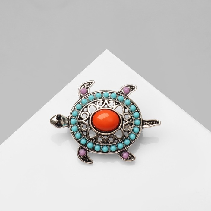 Брошь этника &laquo;Черепашка&raquo;, этническая, цветная в серебре