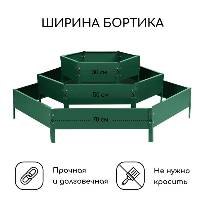 Клумба оцинкованная, 3 яруса, d = 60&ndash;100&ndash;140 см, h = 45 см, зелёная, Greengo