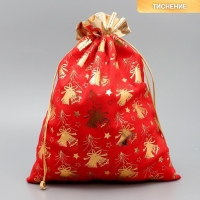 Мешочек подарочный плюш &laquo;Новогодние колокола&raquo;, колокольчик, тиснение, 30 х 40 см +/- 1.5 см, Новый год