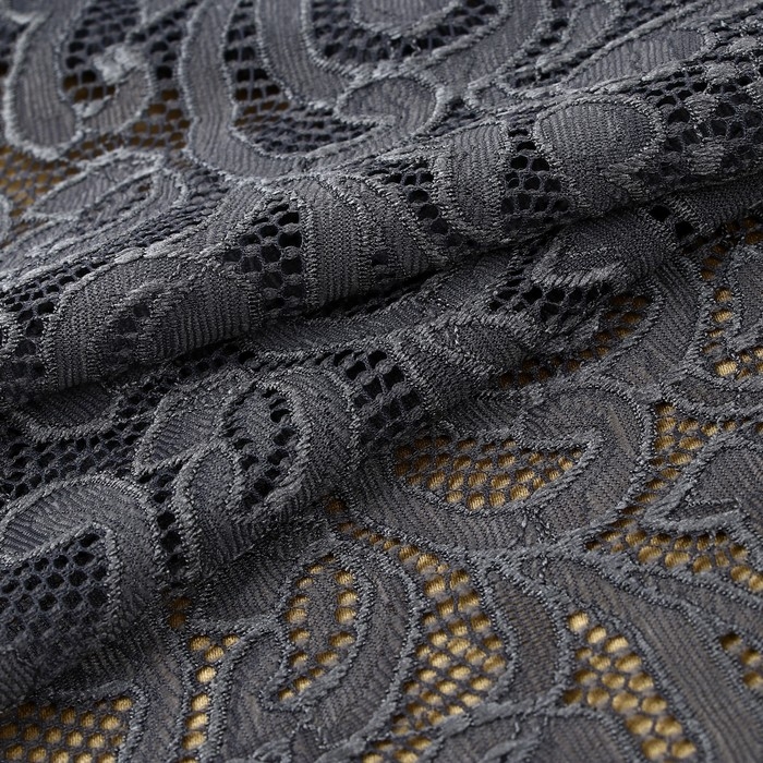 Кружевная эластичная ткань, 175 мм &times; 2,7 &plusmn; 0,5 м, цвет графитовый