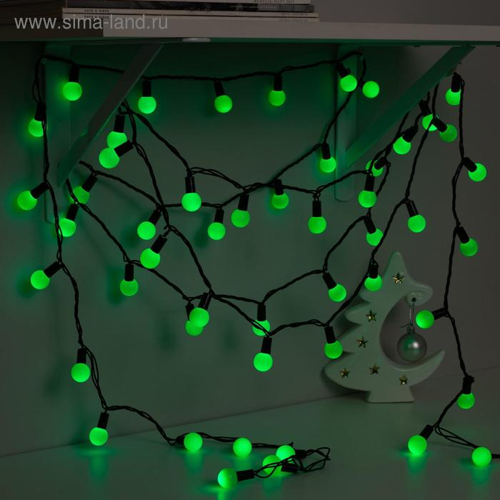 Гирлянда &laquo;Нить&raquo; 10 м с насадками &laquo;Шарики 2.5 см&raquo;, IP44, тёмная нить, 100 LED, свечение зелёное, 8 режимов, 220 В
