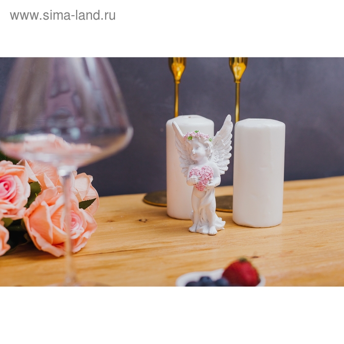 Сувенир полистоун "Ангел в розовом венке с сердцем из роз" МИКС 15х7,8х5,5 см