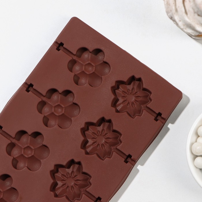 Форма для леденцов Доляна &laquo;Клумба&raquo;, силикон, 25&times;10,5&times;1 см, 12 ячеек (3,2&times;3 см), с палочками, цвет МИКС