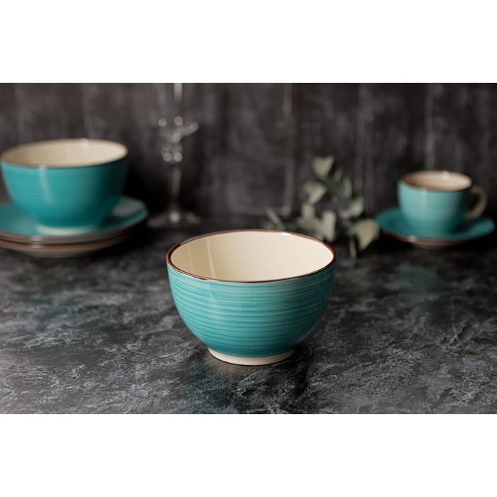 Салатник керамический Доляна &laquo;Морской мир&raquo;, 800 мл, d=14 см, цвет голубой