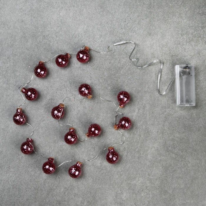 Гирлянда &laquo;Нить&raquo; 1.6 м с насадками &laquo;Шарики с розовым конфетти&raquo;, IP20, серебристая нить, 15 LED, батарейки ААх2 (нет в комплекте), свечение тёплое белое