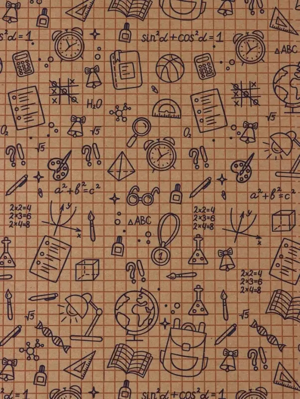 Бумага упаковочная крафт &laquo;Школьная пора&raquo;, коричневый/синий на коричневом фоне 0.7&times;10&plusmn;5%м