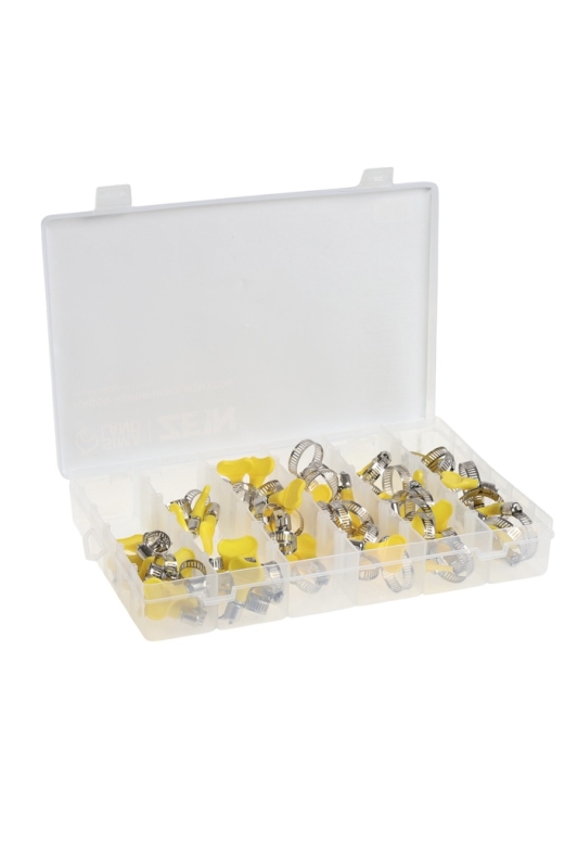 Набор червячных хомутов с "барашком" ZEIN engr, сквозная просечка, от 6 до 32 мм, 60 шт