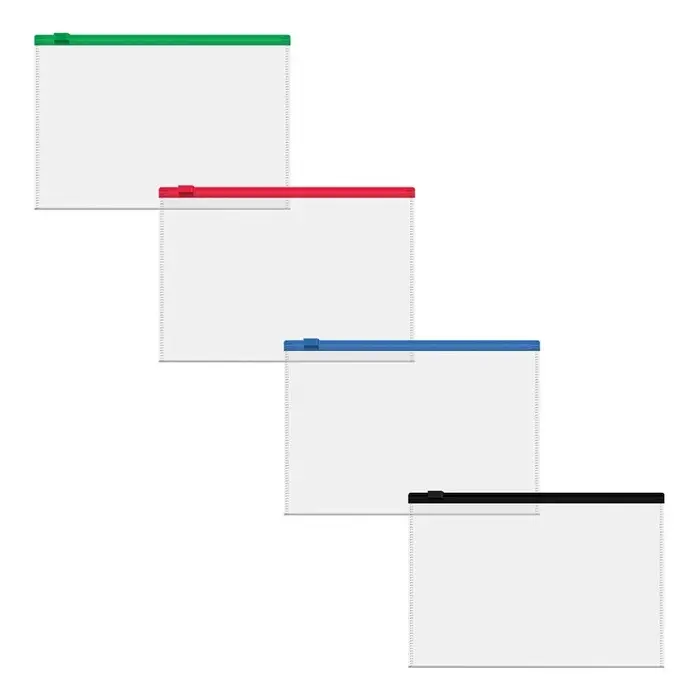 Папка-конверт на ZIP-молнии С6 ( 175 x 117 мм), 120 мкм, ErichKrause Fizzy Clear, c цветной молнией, тиснение, до 100 листов, микс