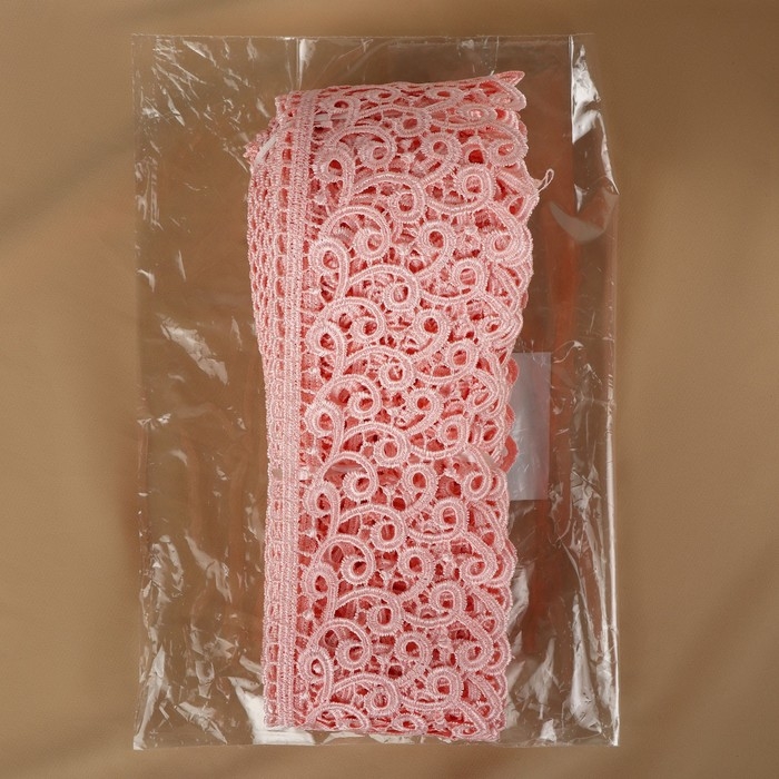 Кружево гипюровое, 78 мм &times; 11 &plusmn; 1 м, цвет нежно-розовый