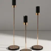 Подсвечник металл, стекло "Лофт" d=2 см набор 3 шт чёрно-золотой 8х8х24, 8х8х29, 8х8х34 см