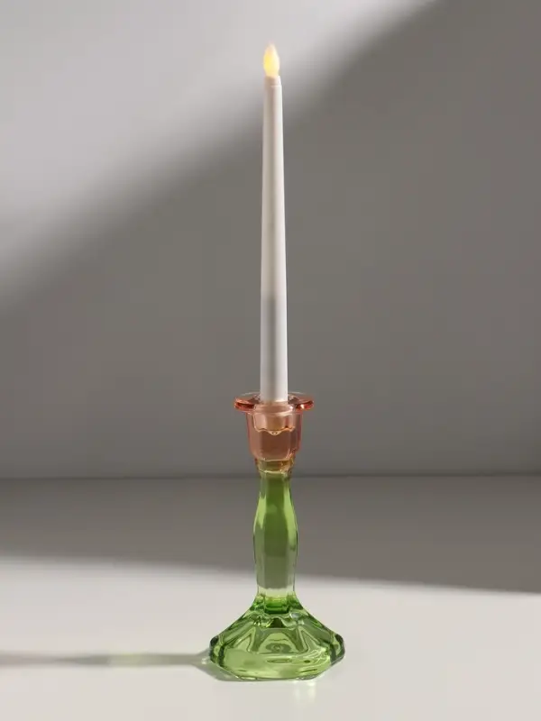 Подсвечник стекло "Градиент. Грани" оранжево-зелёный d=2,2 см 10х10х19 см