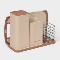 Подставка для ножей и столовых приборов Доляна &laquo;Нежность&raquo;, пластик, бежевая