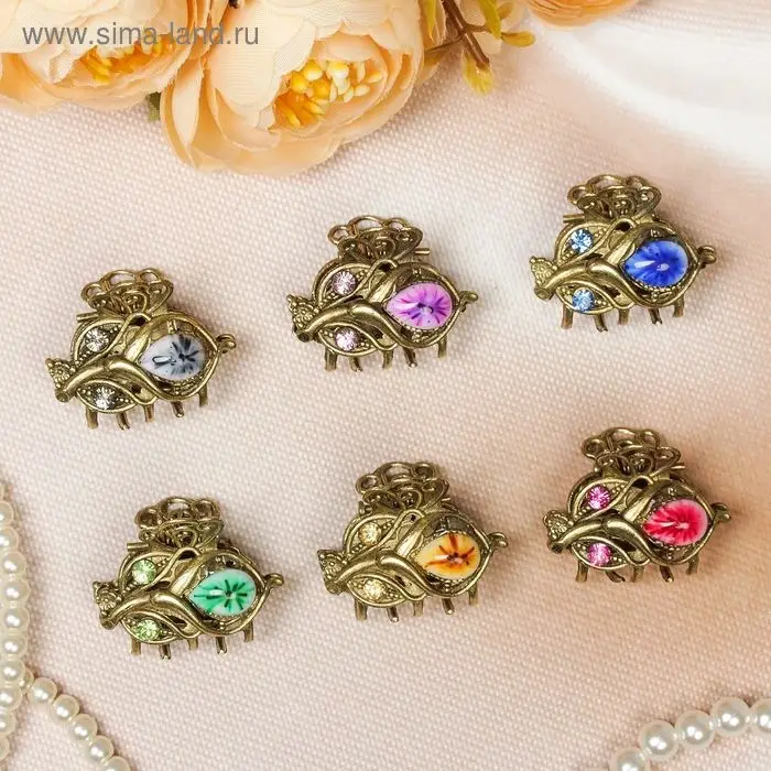 Крабик для волос &laquo;Индия&raquo;, тюльпан, 2.5 см, золото МИКС