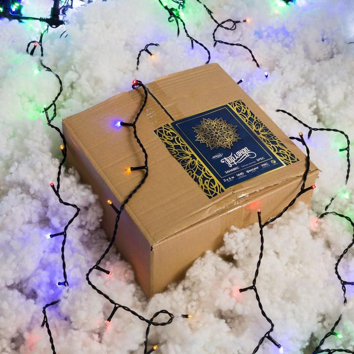 Гирлянда &laquo;Занавес&raquo; 2 &times; 6 м, IP44, УМС, тёмная нить, 1440 LED, свечение мульти, 220 В