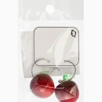 Серьги-кольца "Черешня с листочком", цвет бордовый в серебре