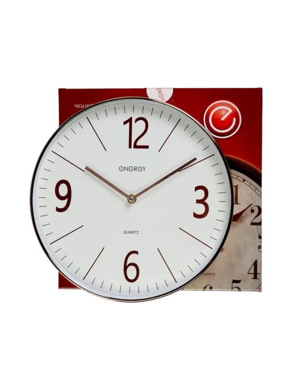 Часы настенные ENERGY ЕС-158, интерьерные, d-29.3 см, кварцевые, белые с золотым