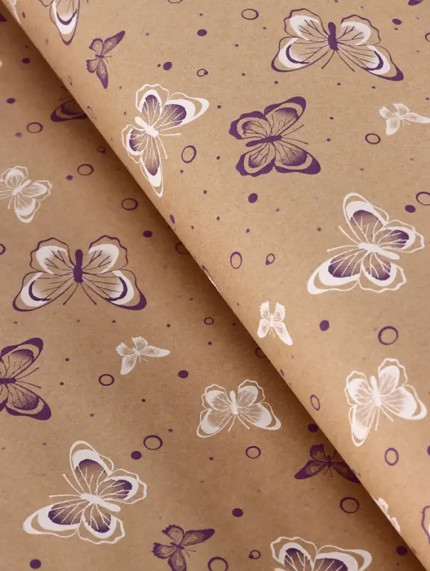 Бумага упаковочная крафт &laquo;Бабочки&raquo;, фиолетовый/белый, 0.72&times;10&plusmn;5% м, 60 г