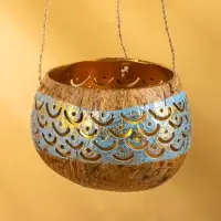 Подсвечник подвесной из кокоса, 9-12 см, золотисто-голубой