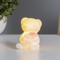 Ночник "Мишка с розой" 2Вт LED LR44 белый 4х5,5х7см