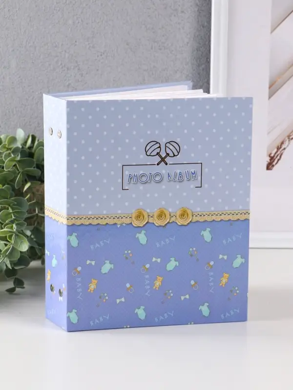 Фотоальбом 200 фото 10X15см,"Три пуговки", голубой, ПП карм.