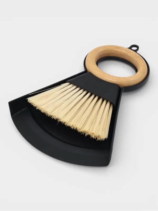 Щетка с совком "Meli", бамбуковая ручка, цвет черный 21,5х16,5 см