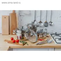 Кастрюля Magistro Klimena, 2,5 л, нержавеющая сталь, AISI - 201, крышка-дуршлаг, носик для слива, капсульное дно, индукция