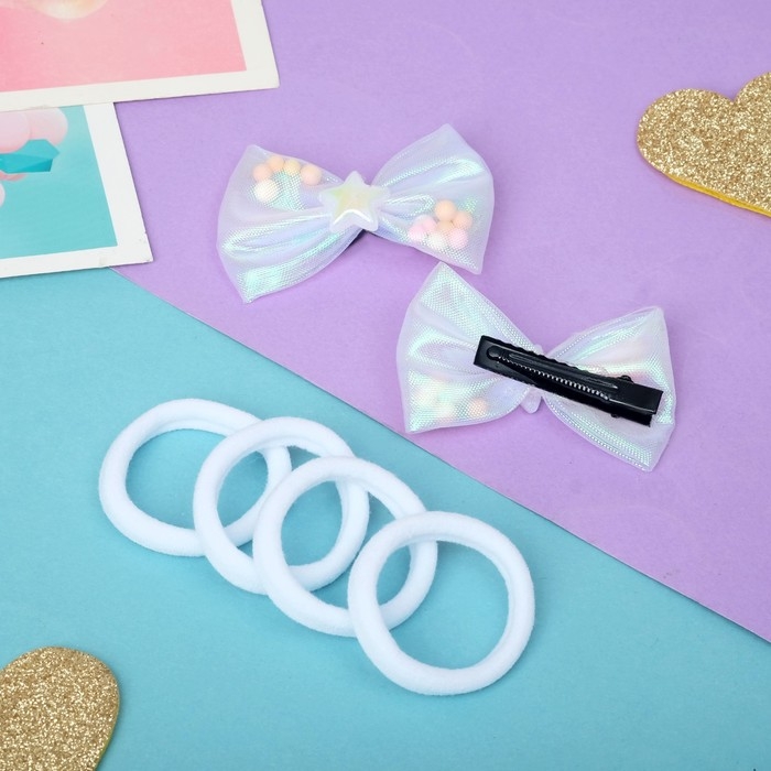 Набор для волос "Перелив" (2 зажима 5,5 см, 4 резинки) белый