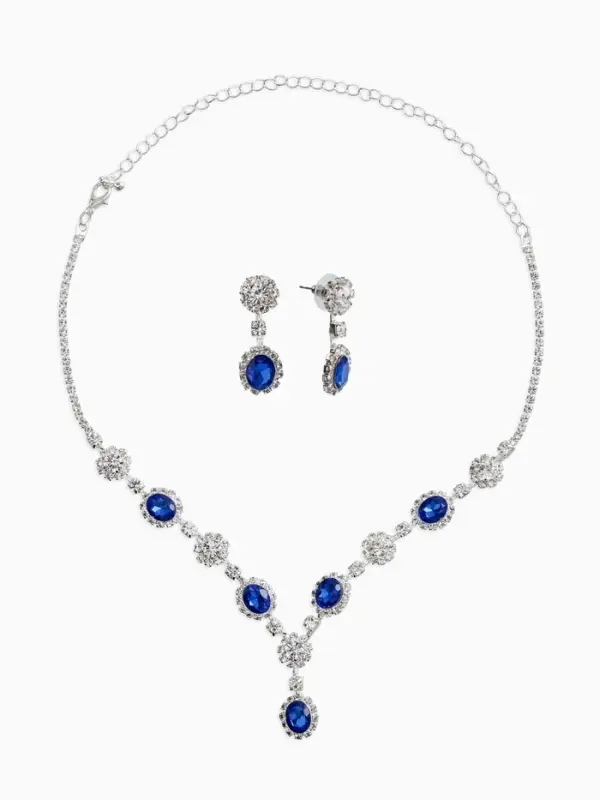 Набор 2 предмета: серьги, колье &laquo;Вечерний шик. Овал&raquo;, бело-ярко-синий в серебре