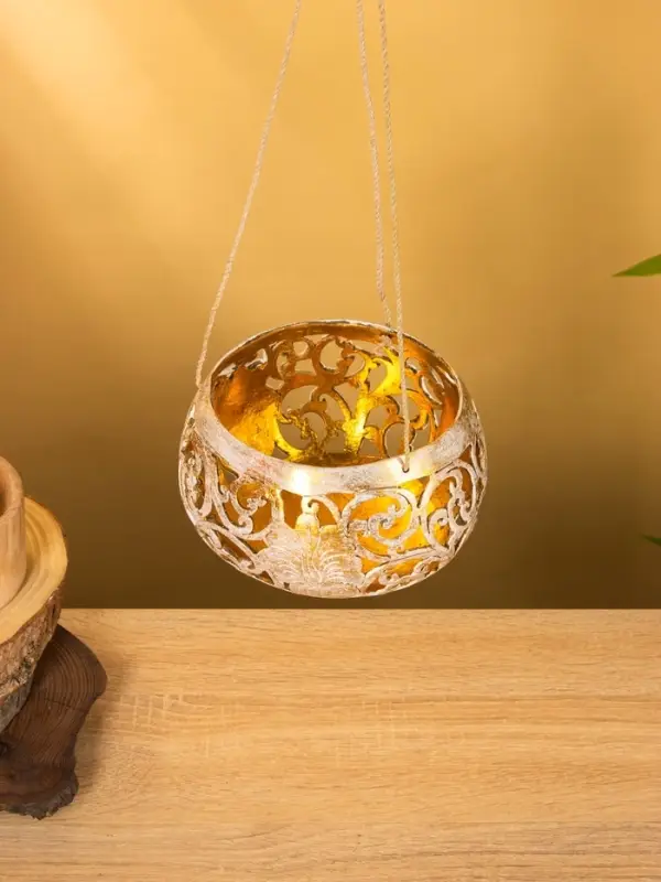 Подсвечник подвесной из кокоса, 14&times;14&times;10 см, золотисто-белый