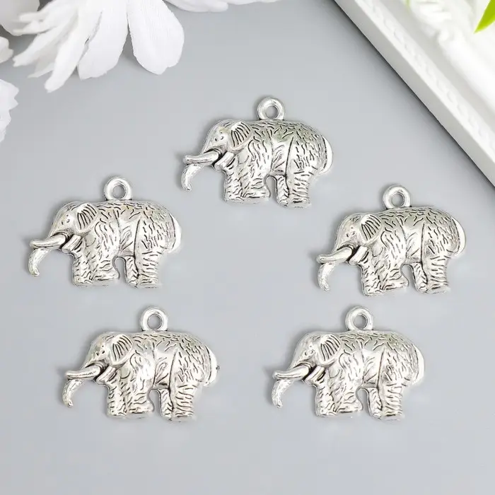 Металлический элемент, декоративная подвеска &laquo;Арт Узор. Упитанный слон&raquo;, серебро, набор 5 шт., 2.1&times;2.8&times;0.4 см
