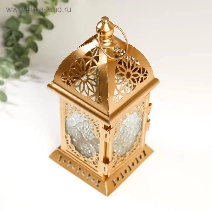 Подсвечник металл, стекло на 1 свечу "Фонарик. Сахара" золото 21,5х10х10 см