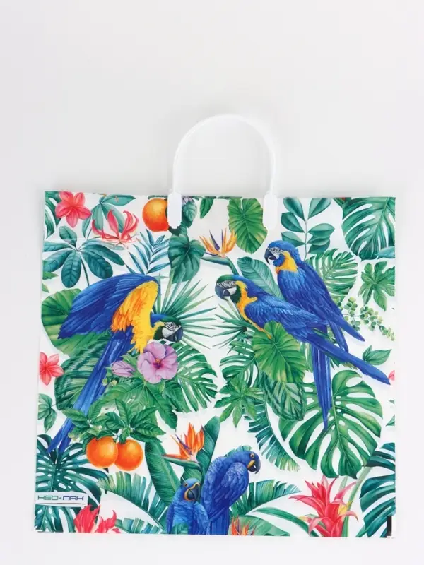 Пакет "Попугай, полиэтиленовый, пластиковая ручка 37х35 см 90 мкм