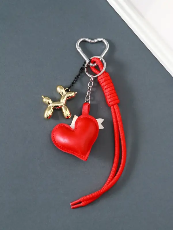 Брелок на карабине кожзам, текстиль "Сердце и собачка" с узлом 21х6,8х2,5 см